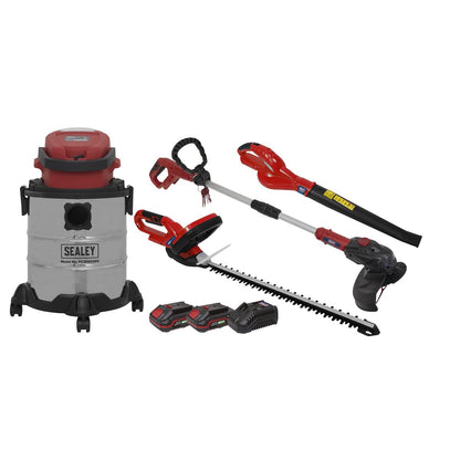 Sealey CP20VCOMBO3 4 x 20V SV20 Series Cordless Garden Power Tool Combo Kit - 2 Batteries Sealey