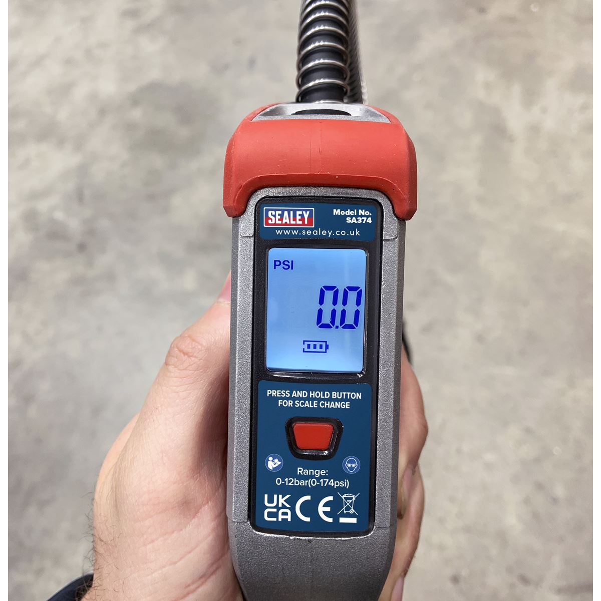 Sealey SA374 Digital Tyre Inflator 0.5m Hose with Twin Push-On Connector Sealey