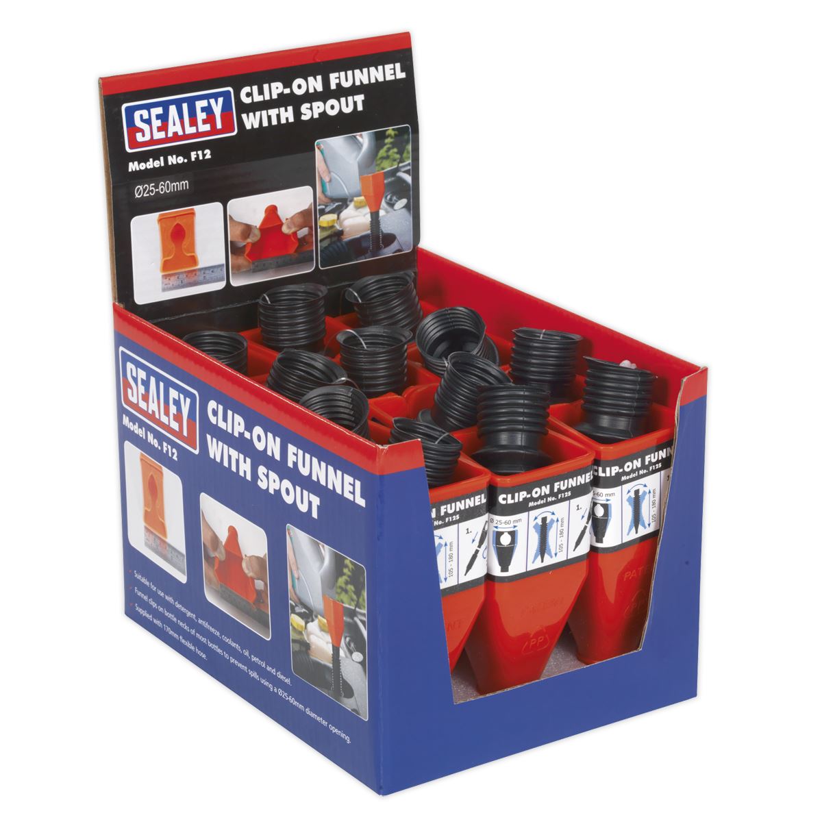 Sealey F12 Clip-On Funnel with Spout - Display Box of 12 Sealey
