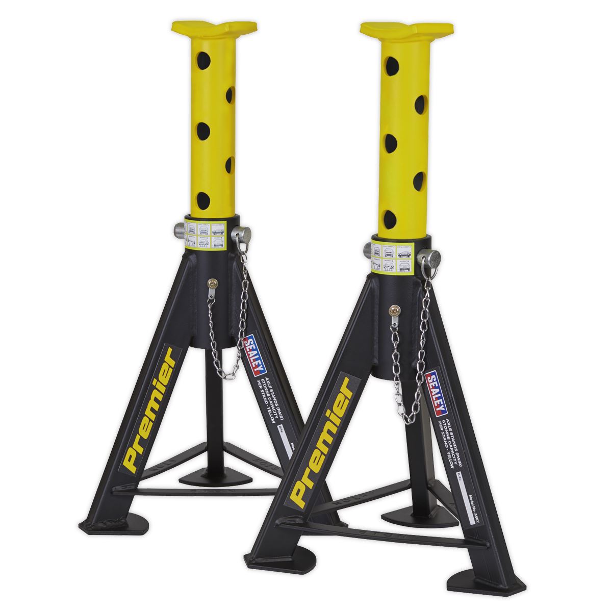 Sealey AS6Y Premier Axle Stands (Pair) 6 Tonne Capacity per Stand - Yellow Sealey