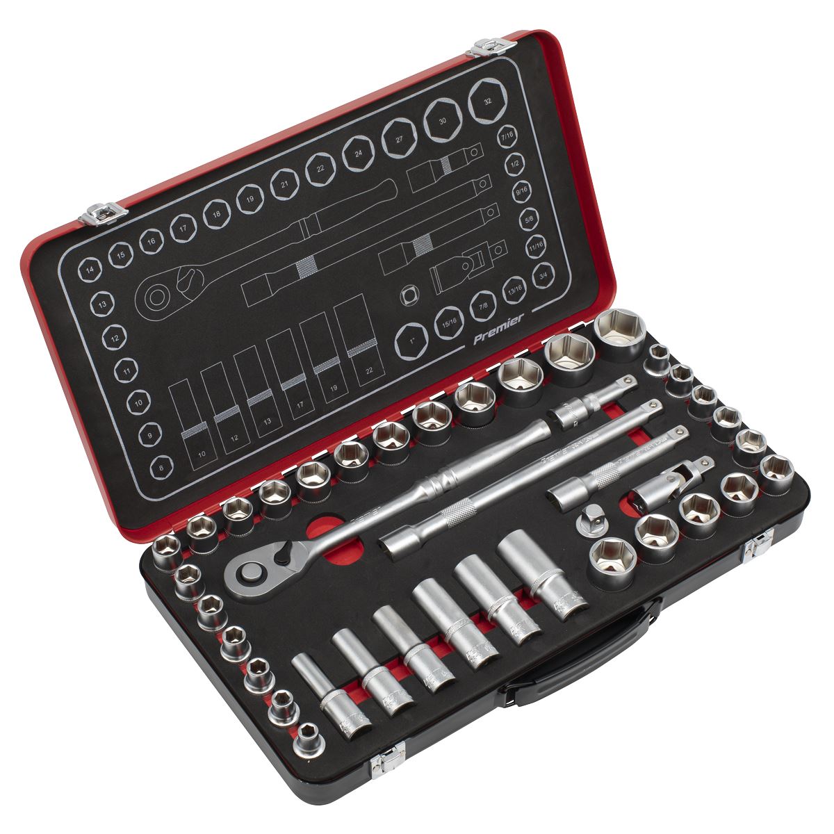 Sealey AK7925 Socket Set 1/2"Sq Drive 40pc - Metric/Imperial - Premier Platinum Sealey
