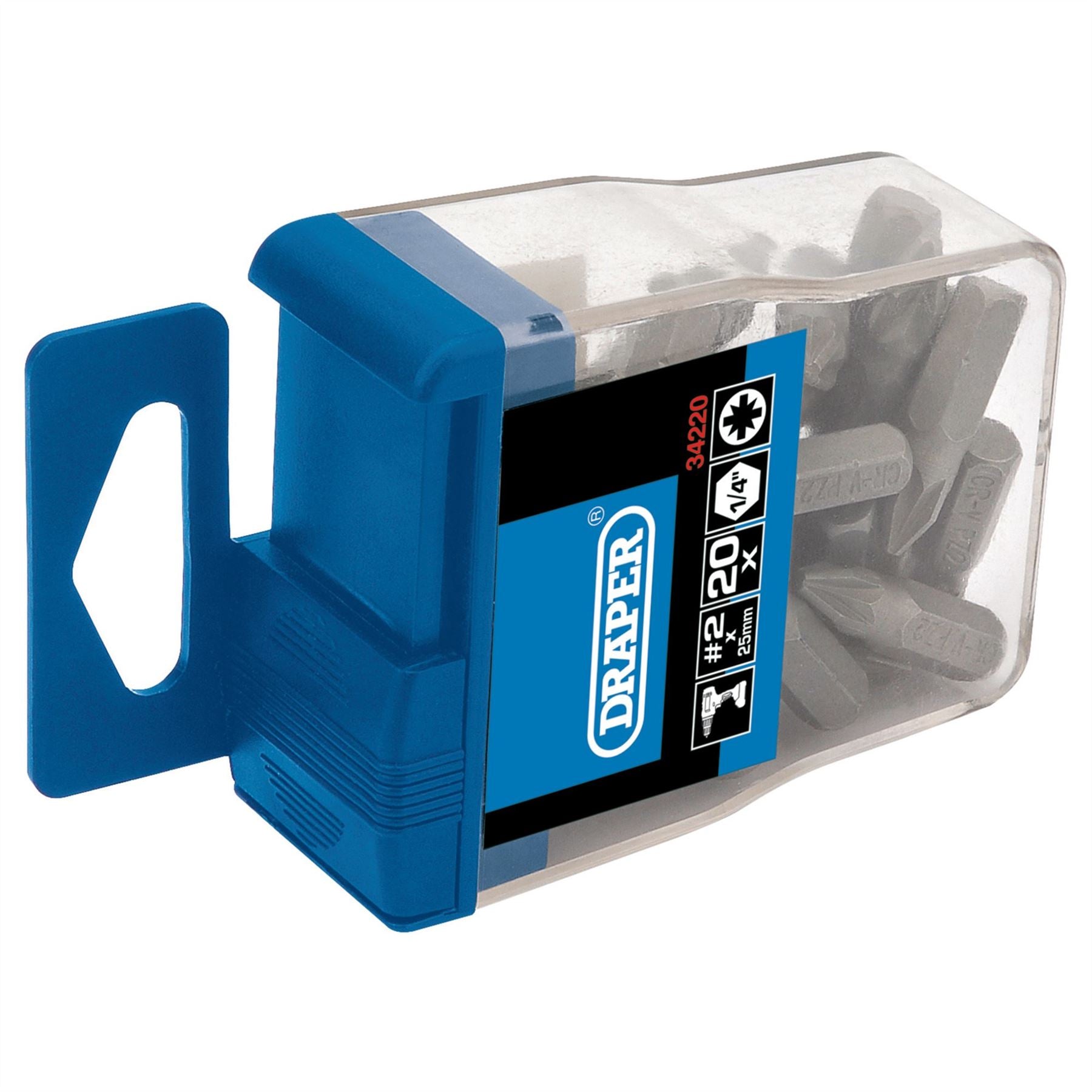 Draper 34220 PZ TYPE Insert Bits in Plastic Storage Case No.2 x 1/4" Pack of 20 Draper