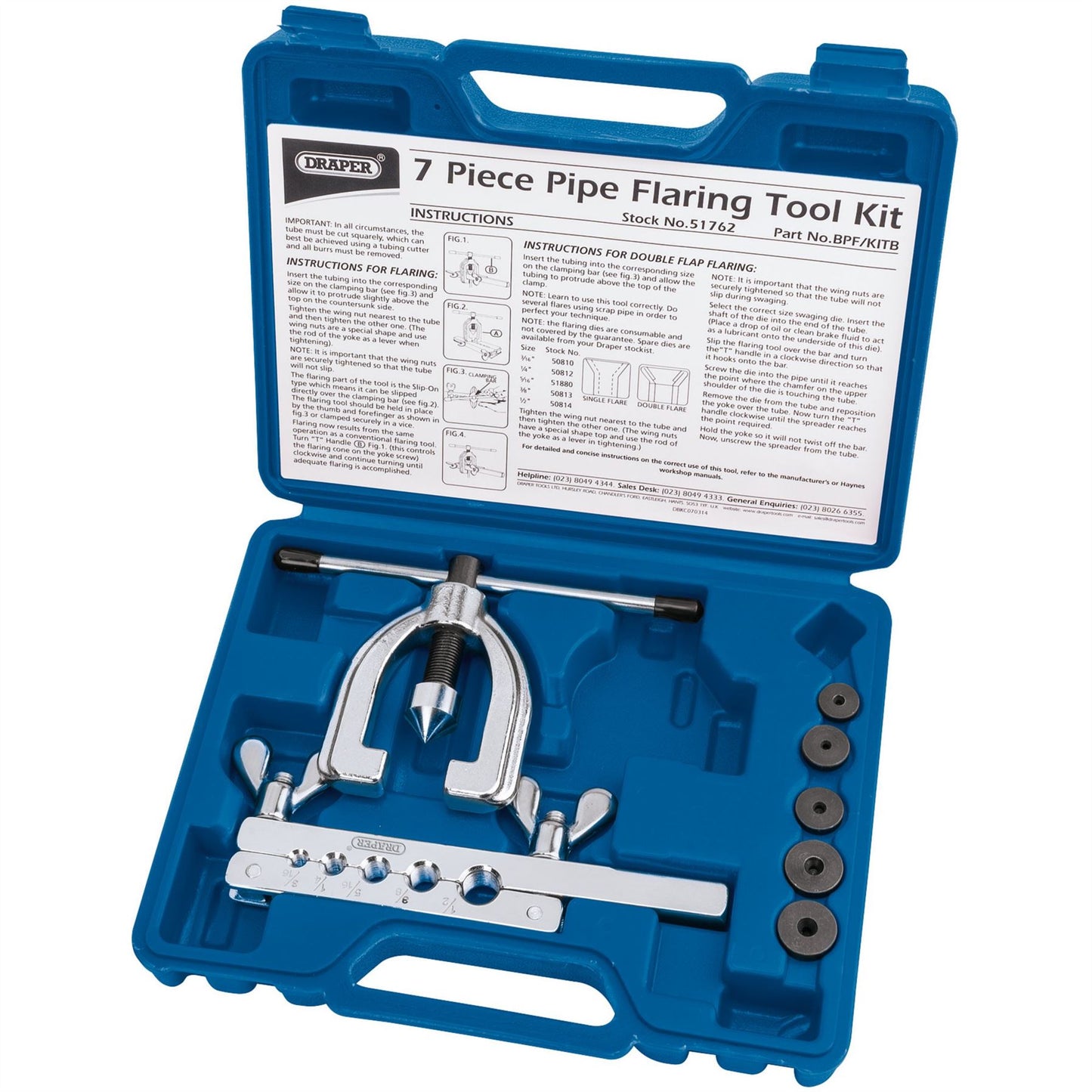 Draper 51762 Brake Pipe Flaring Kit 7 Piece Draper