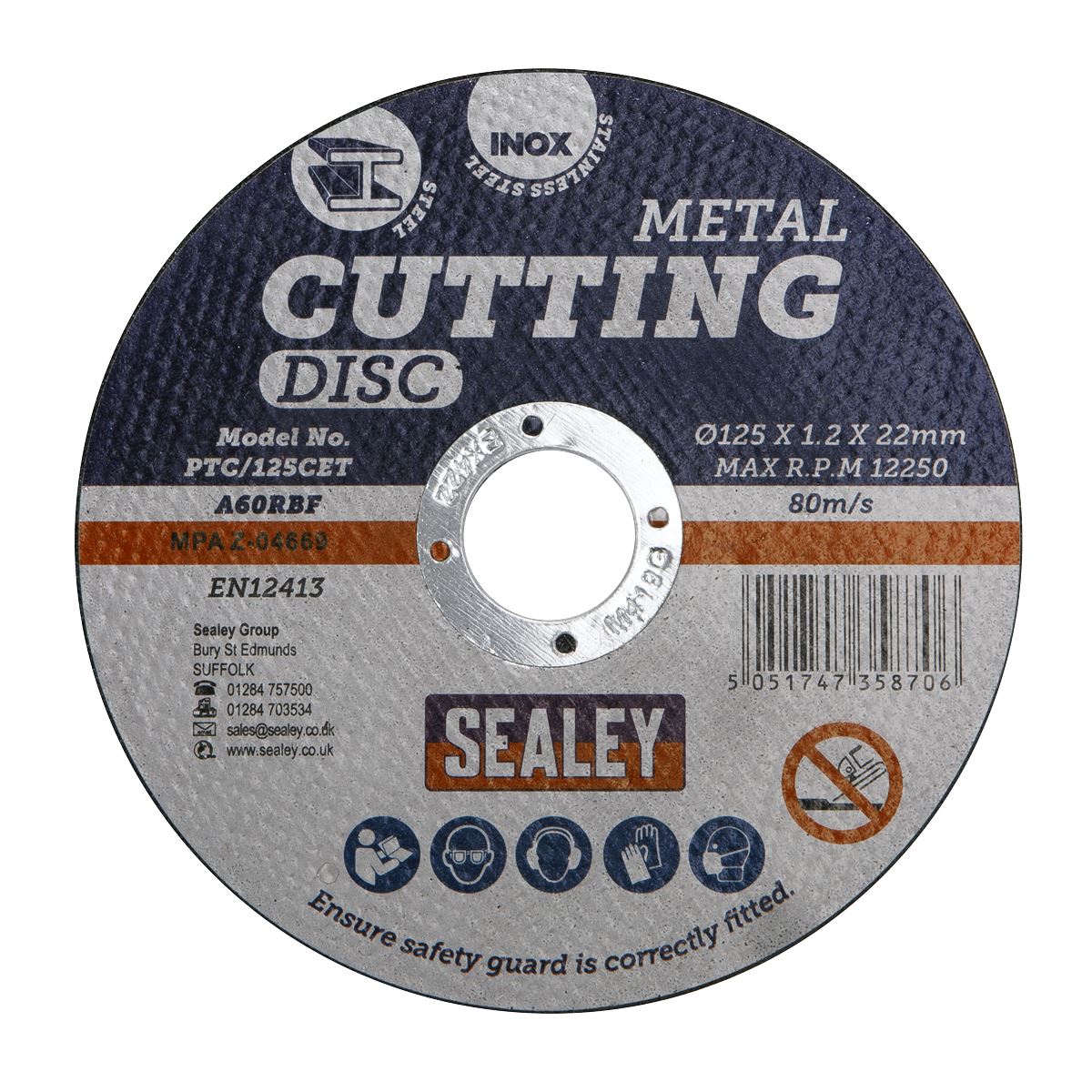 Sealey PTC/125CET Cutting Disc Ø125 x 1.2mm Ø22mm Bore Sealey
