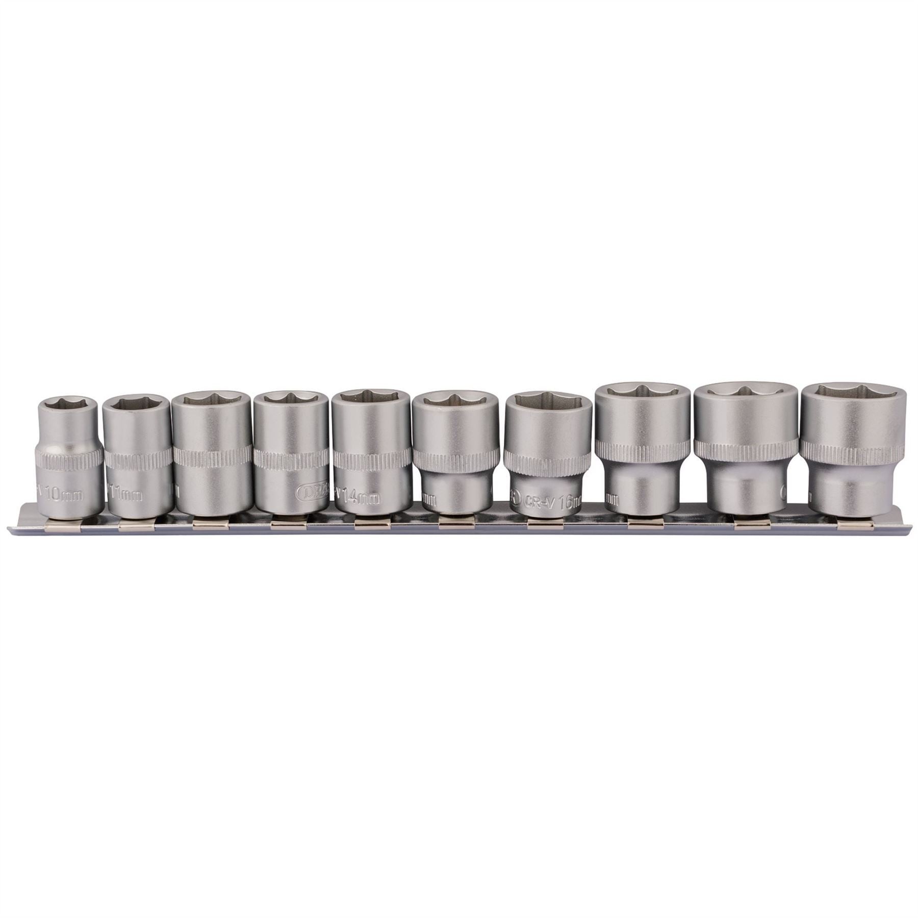 Draper 16400 Socket Set on Metal Rail 3/8" Sq. Dr. 10 Piece Draper