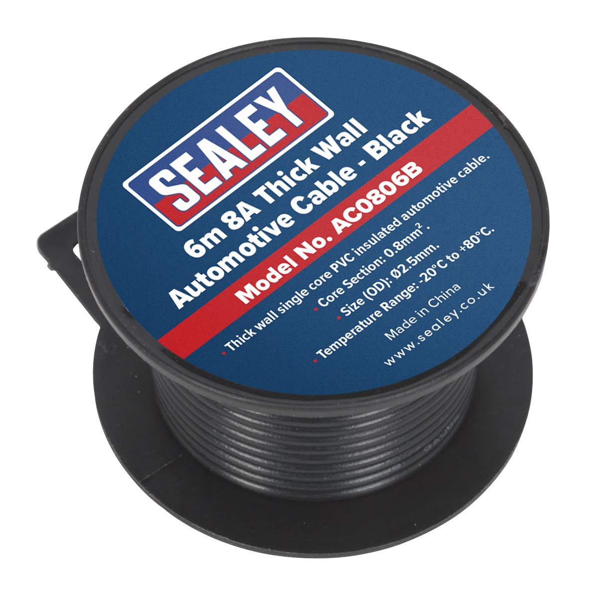 Sealey AC0806B Automotive Cable Thick Wall 8A 6m Black Sealey