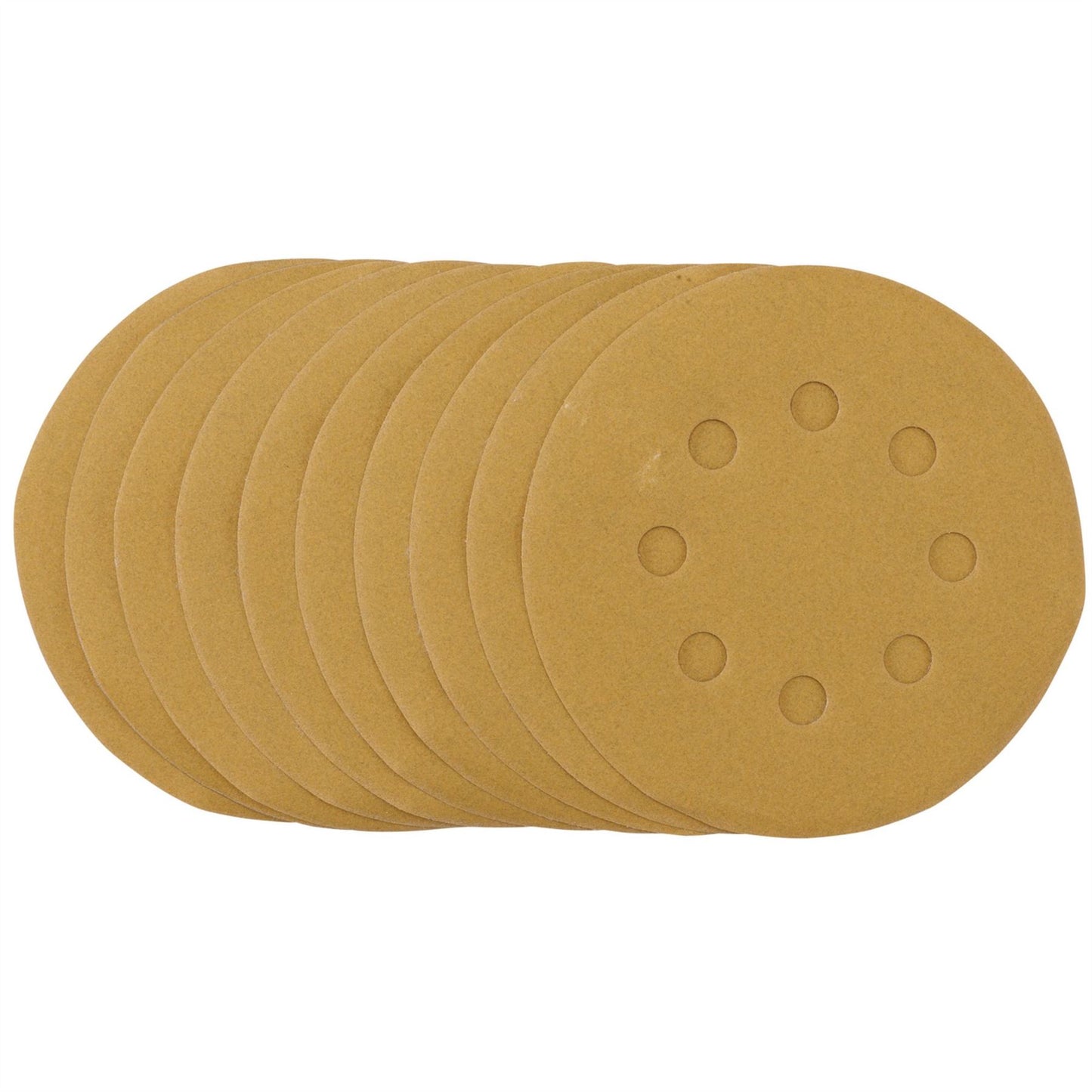 Draper 58340 Gold Sanding Discs with Hook & Loop 125mm 240 Grit 8 Dust Extraction Holes Pack of 10 Draper
