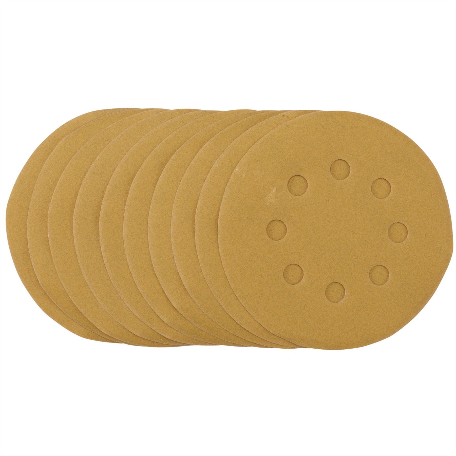 Draper 58340 Gold Sanding Discs with Hook & Loop 125mm 240 Grit 8 Dust Extraction Holes Pack of 10 Draper