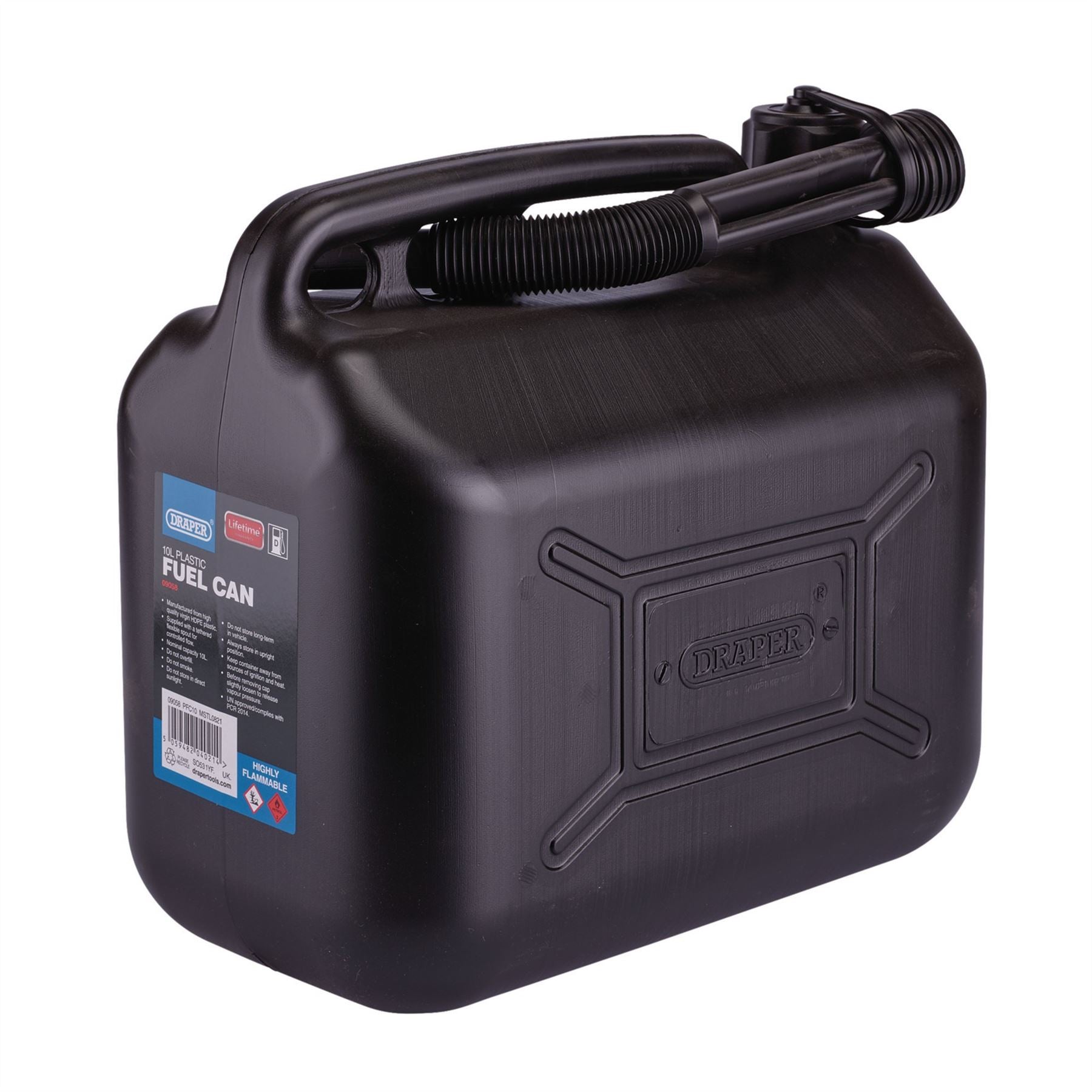 Draper 09058 Plastic Fuel Can 10L Black Draper