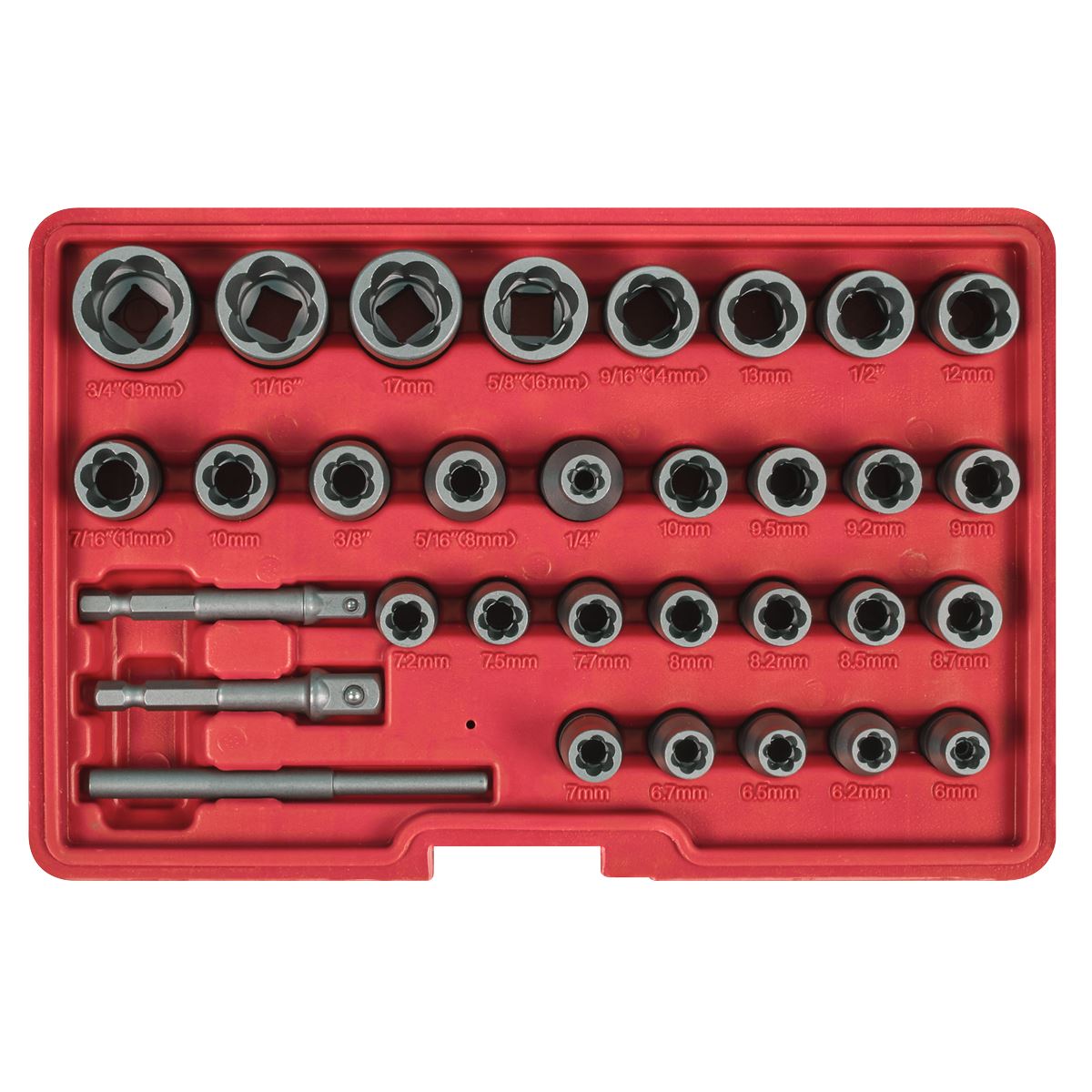 Sealey AK8132 Slim Design Bolt & Nut Extractor Set 32pc Sealey