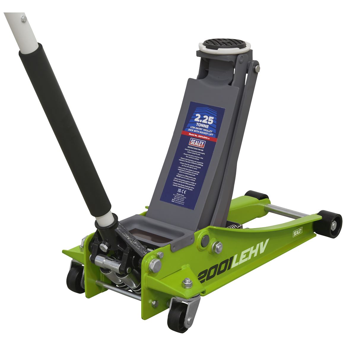 Sealey 2001LEHV Low Profile Rocket Lift Trolley Jack 2.25 Tonne - Green Sealey
