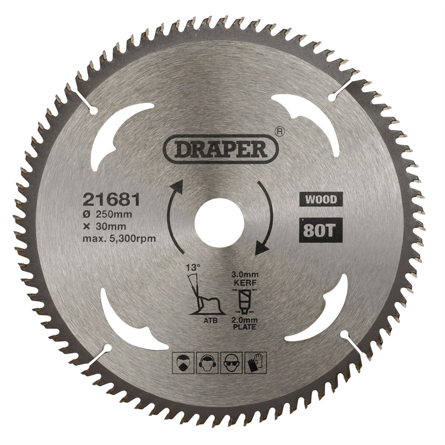 Draper 21681 TCT Circular Saw Blade for Wood 250 x 30mm 80T Draper