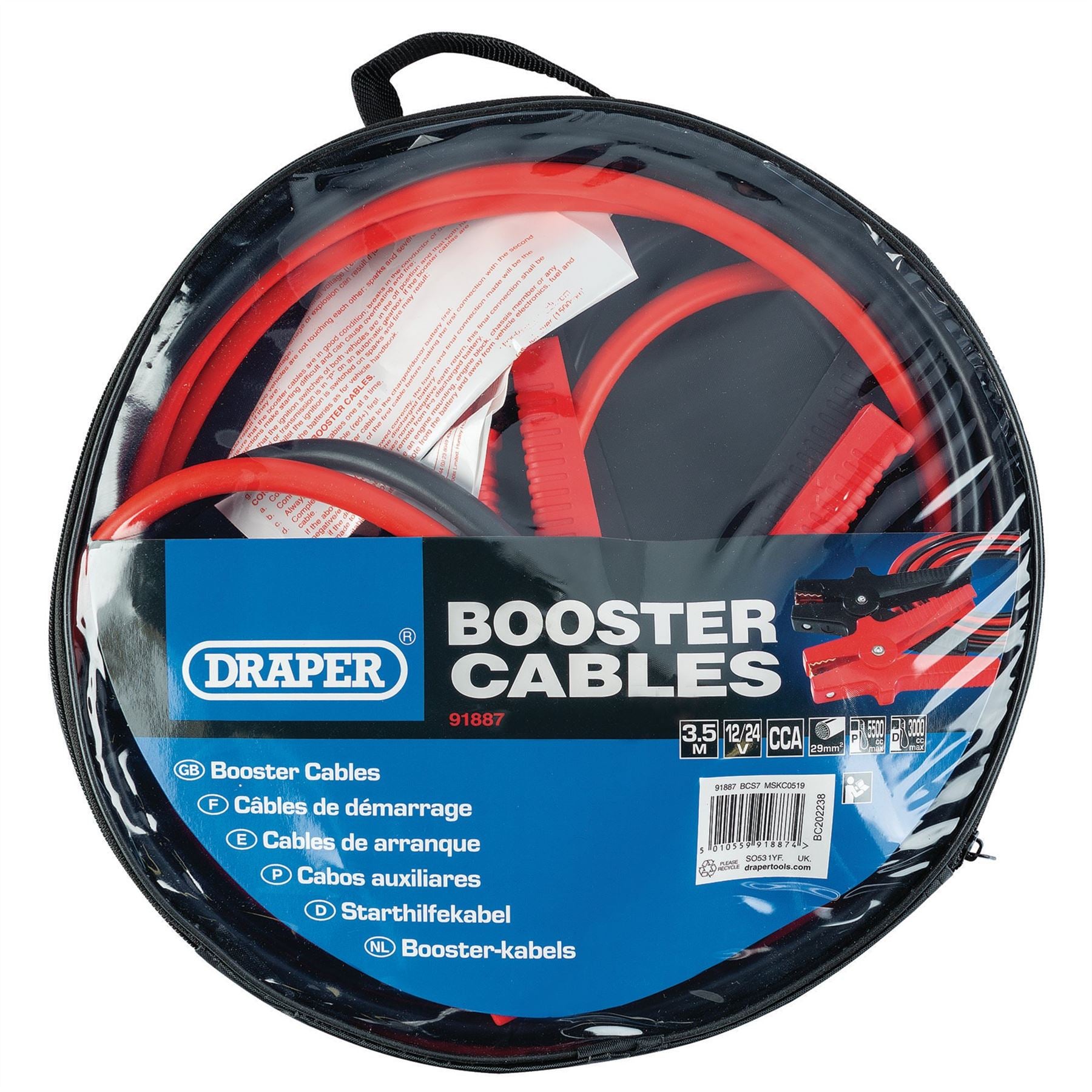 Draper 91887 Booster Cables 3.5m x 29mm&sup2; Draper