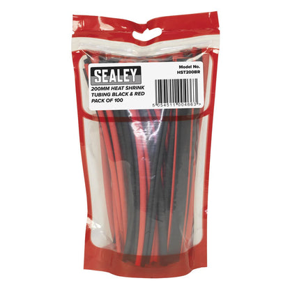 Sealey HST200BR Heat Shrink Tubing Black & Red 200mm 100pc Sealey
