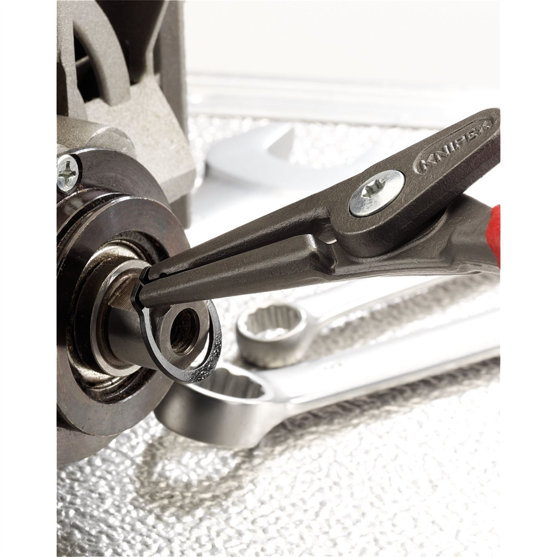 Knipex 75091 49 11 A3 SB Precision Circlip Pliers for external circlips on shafts with non-slip plastic coating grey atramentized 225mm Knipex