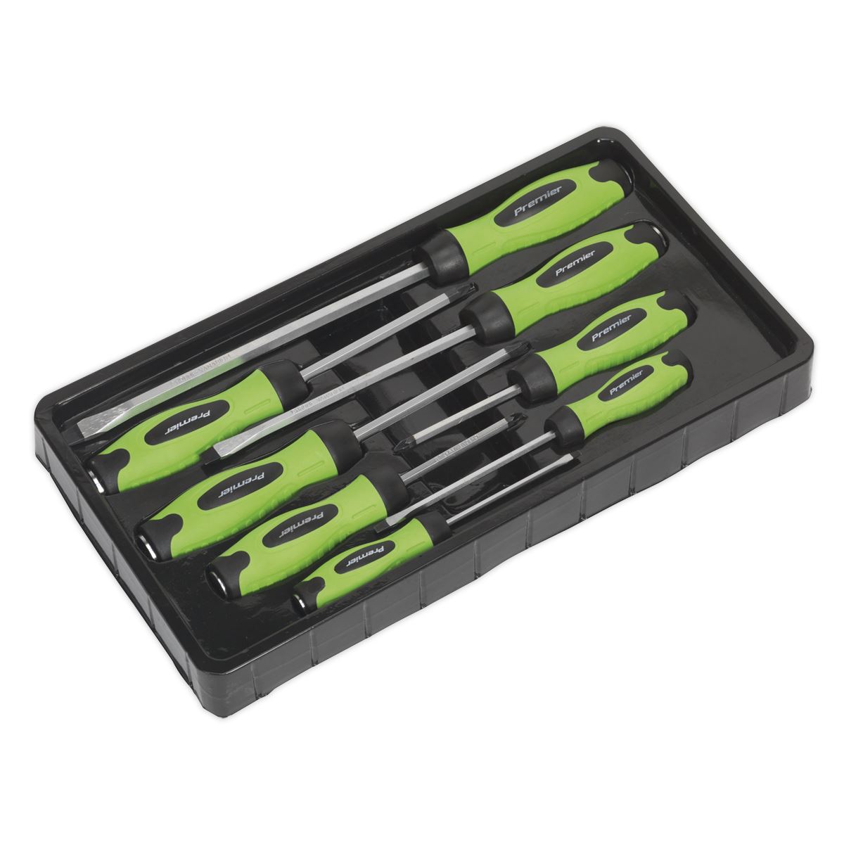 Sealey HV002 Screwdriver Set 8pc Hammer-Thru Hi-Vis Green Sealey