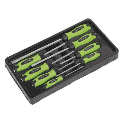 Sealey HV002 Screwdriver Set 8pc Hammer-Thru Hi-Vis Green Sealey