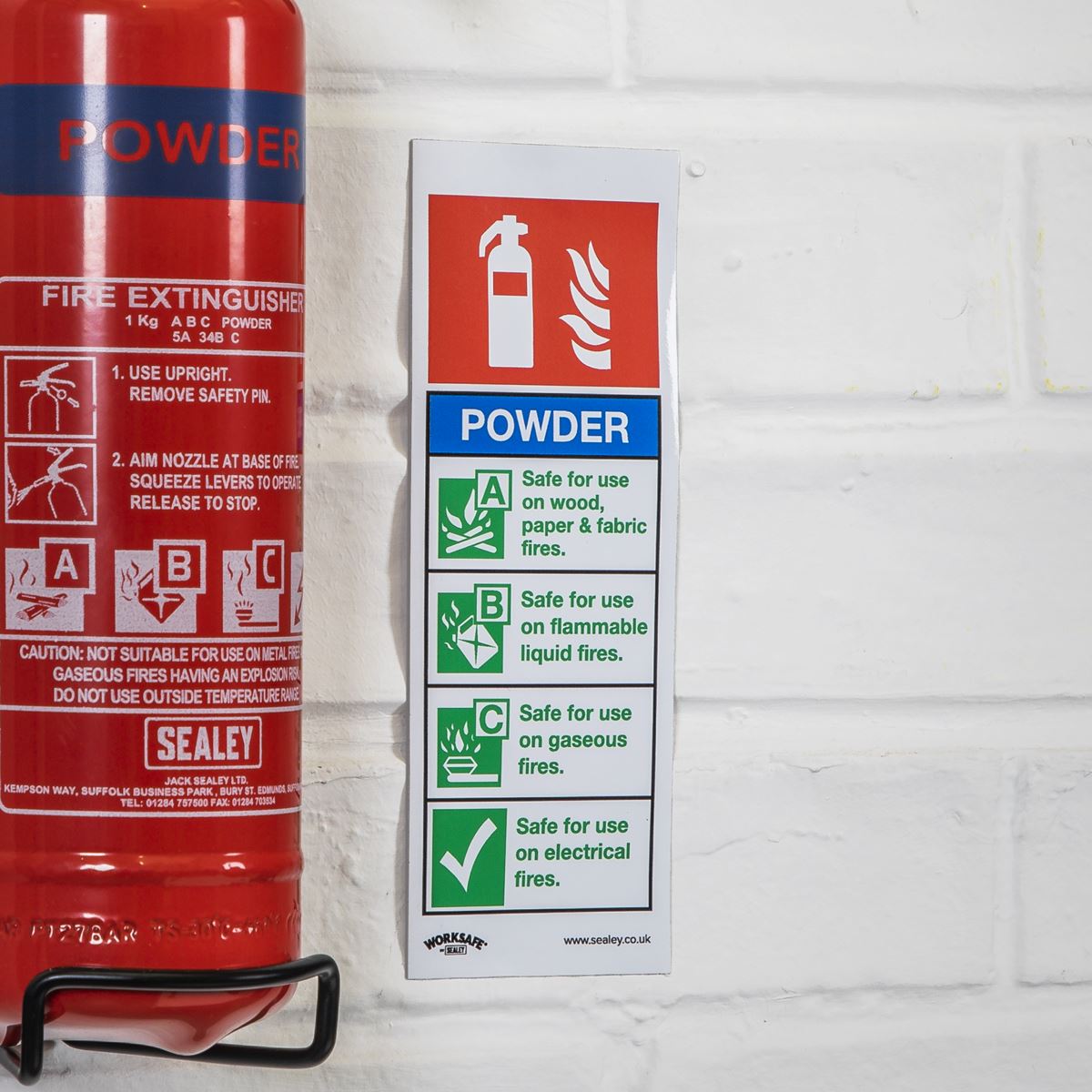 Sealey SS52P10 Safe Conditions Safety Sign - Powder Fire Extinguisher - Rigid Plastic - Pack of 10 Sealey