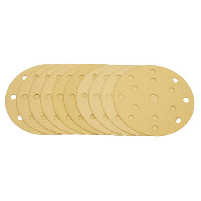 Draper 08473 Gold Sanding Discs with Hook & Loop 150mm 120 Grit 15 Dust Extraction Holes Pack of 10 Draper