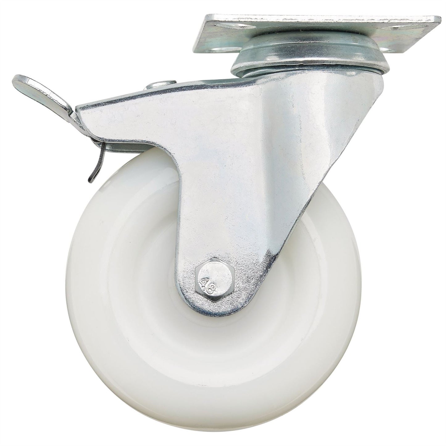 Draper 65504 Swivel Plate Fixing Nylon Wheel with Brake 100mm Diameter S.W.L. 125kg Draper