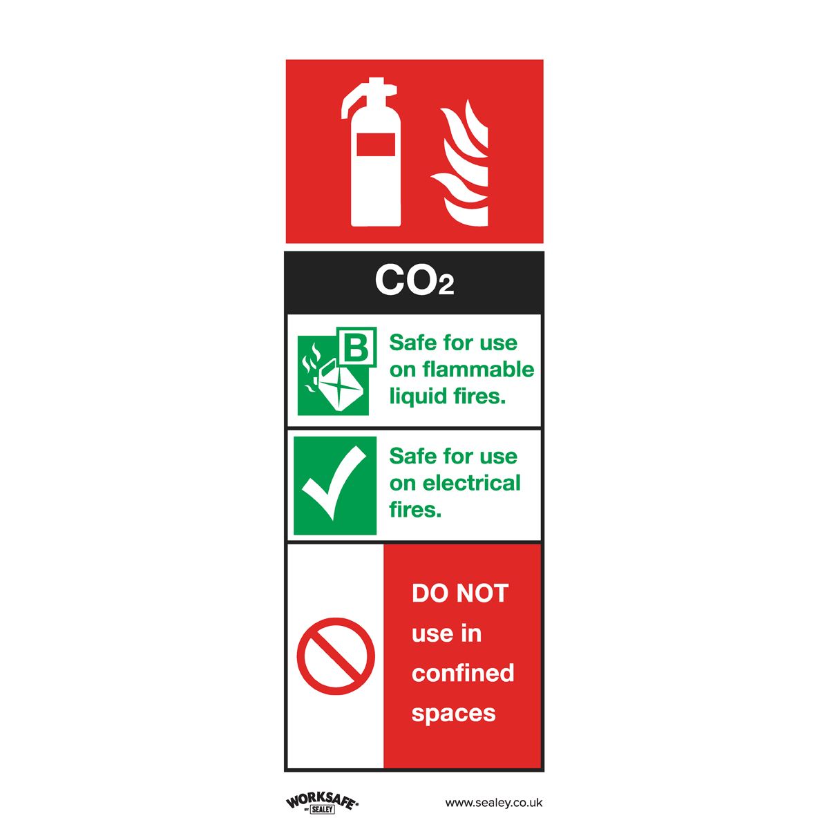 Sealey SS21V10 Safe Conditions Safety Sign - CO2 Fire Extinguisher - Self-Adhesive Vinyl - Pack of 10 Sealey