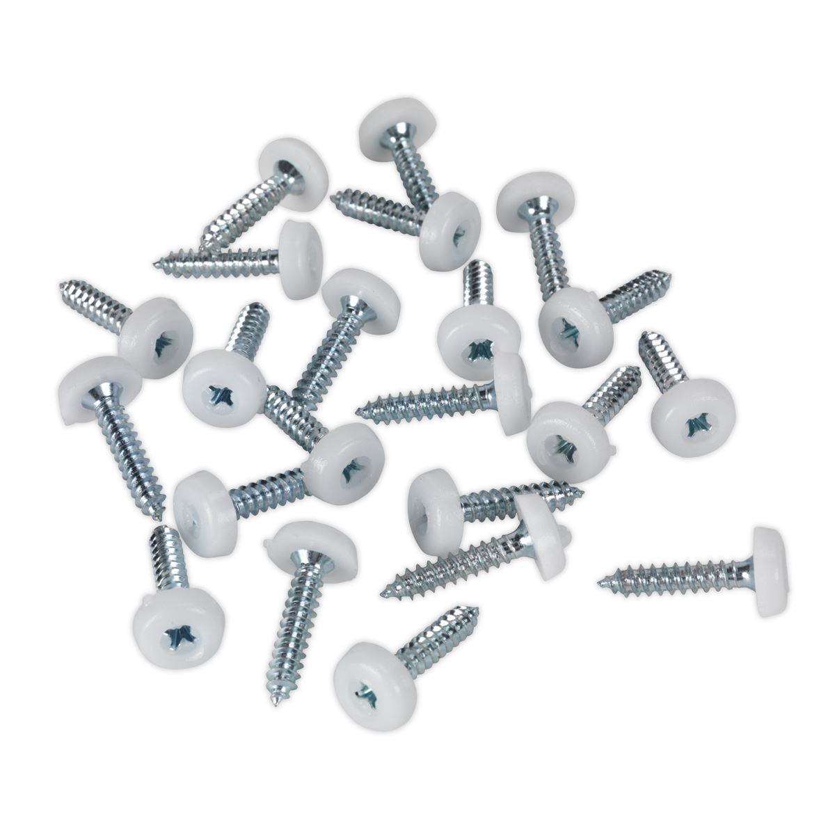 Sealey PTNP5 Numberplate Screw Plastic Enclosed Head 4.8 x 24mm White Pack of 50 Sealey