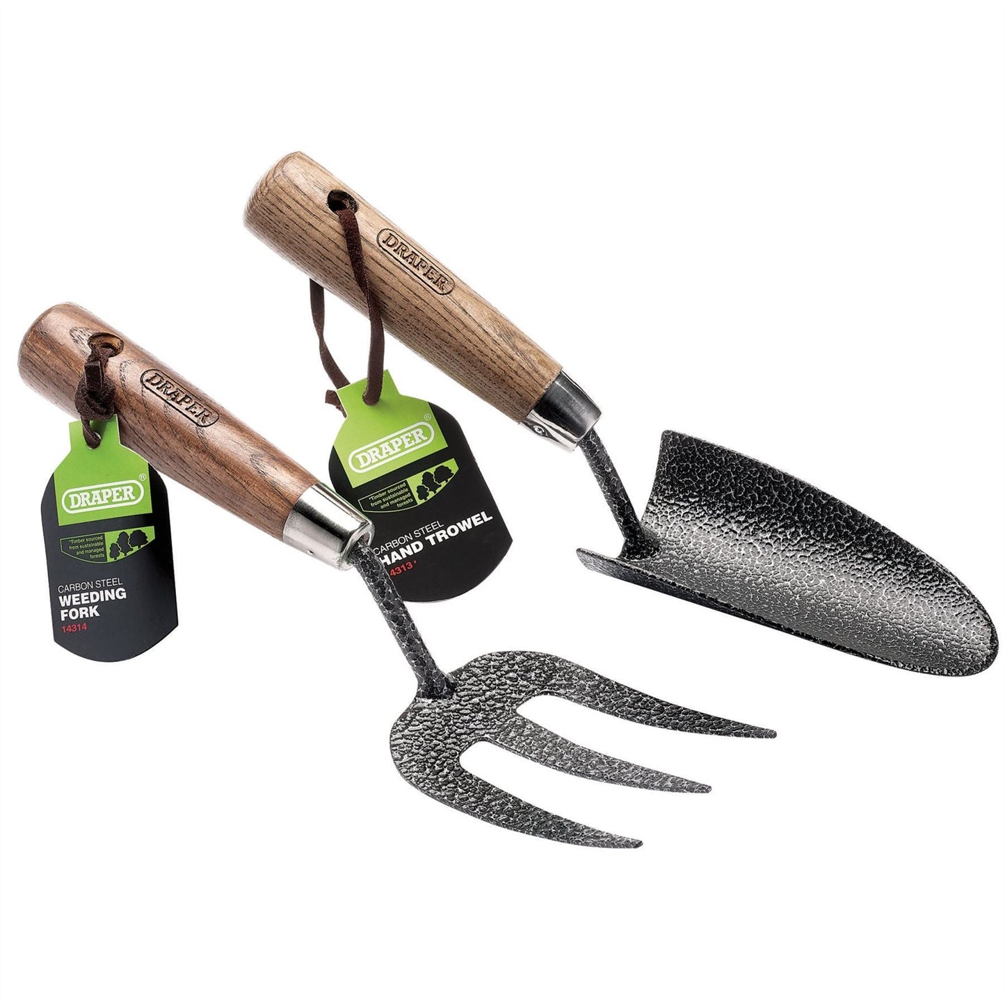 Draper 83776 Carbon Steel Heavy Duty Hand Fork and Trowel Set with Ash Handles 2 Piece Draper