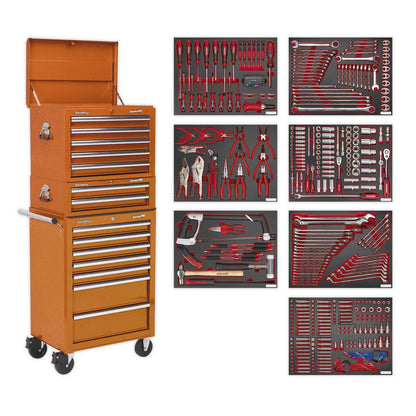 Sealey TBTPCOMBO4 Tool Chest Combination 14 Drawer with Ball-Bearing Slides - Orange & 446pc Tool Kit Sealey