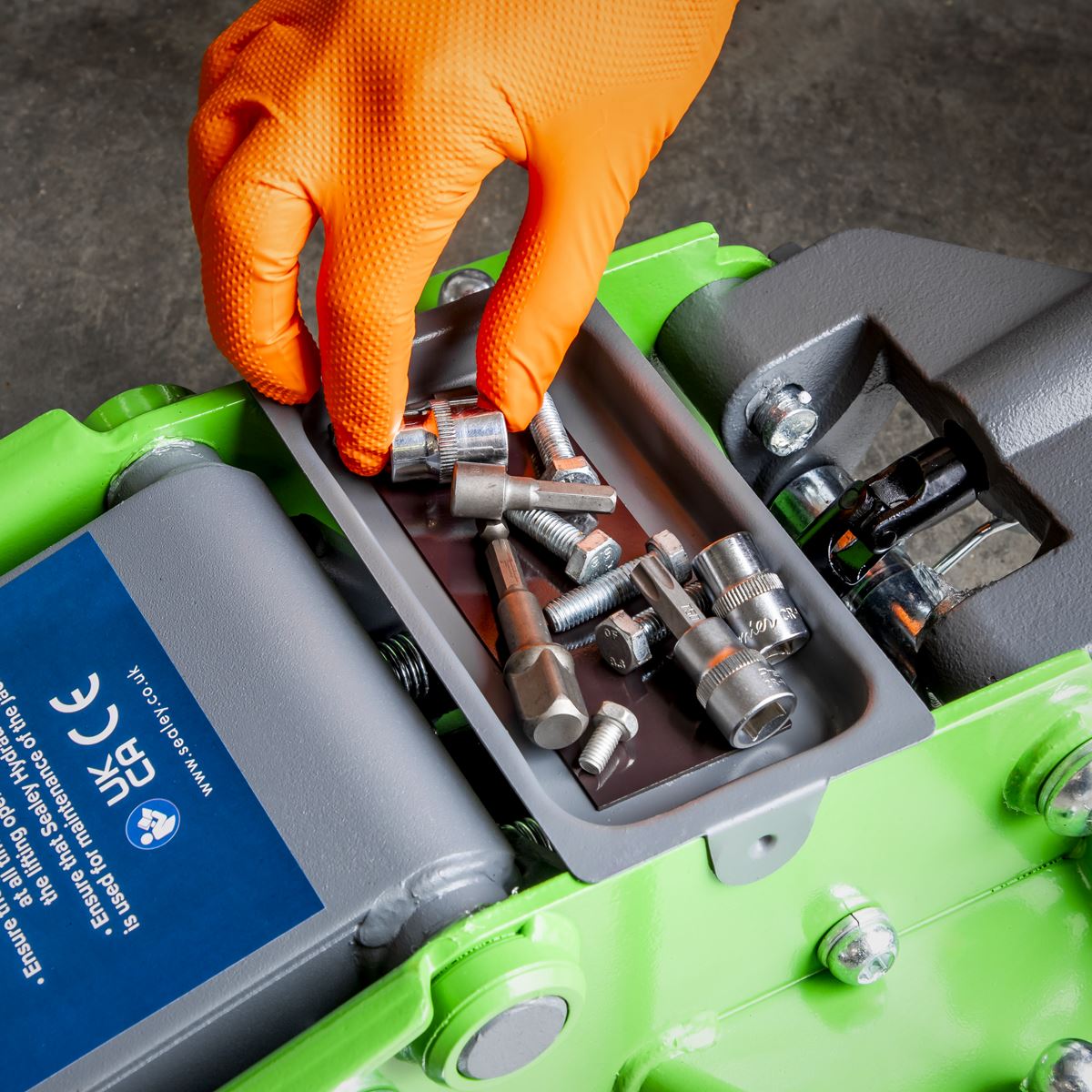 Sealey 3000LEHV Low Profile Trolley Jack with Rocket Lift 3 Tonne - Green Sealey