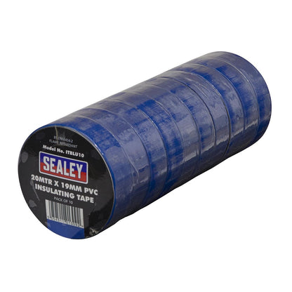 Sealey ITBLU10 PVC Insulating Tape 19mm x 20m Blue Pack of 10 Sealey