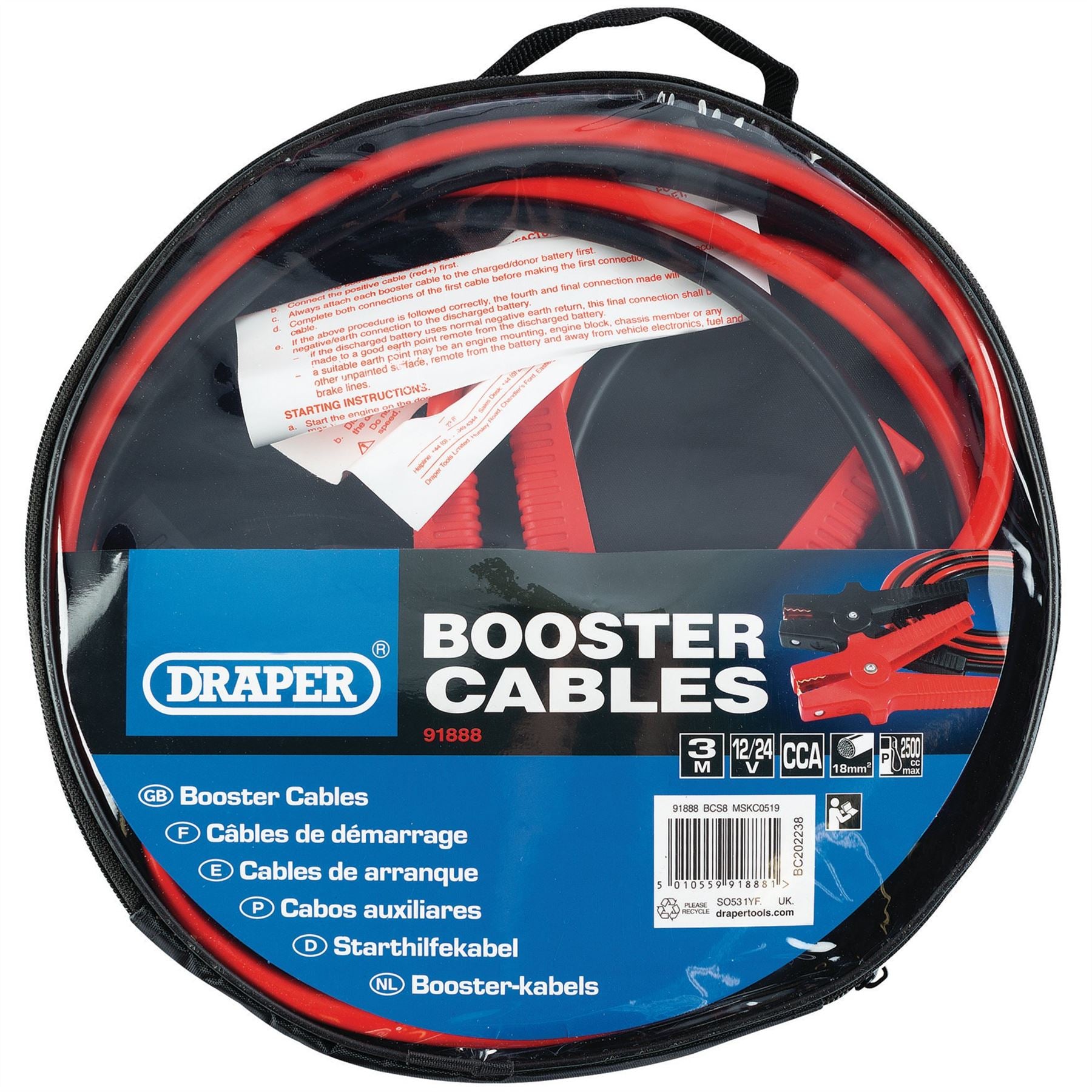 Draper 91888 Booster Cables 3m x 18mm&sup2; Draper