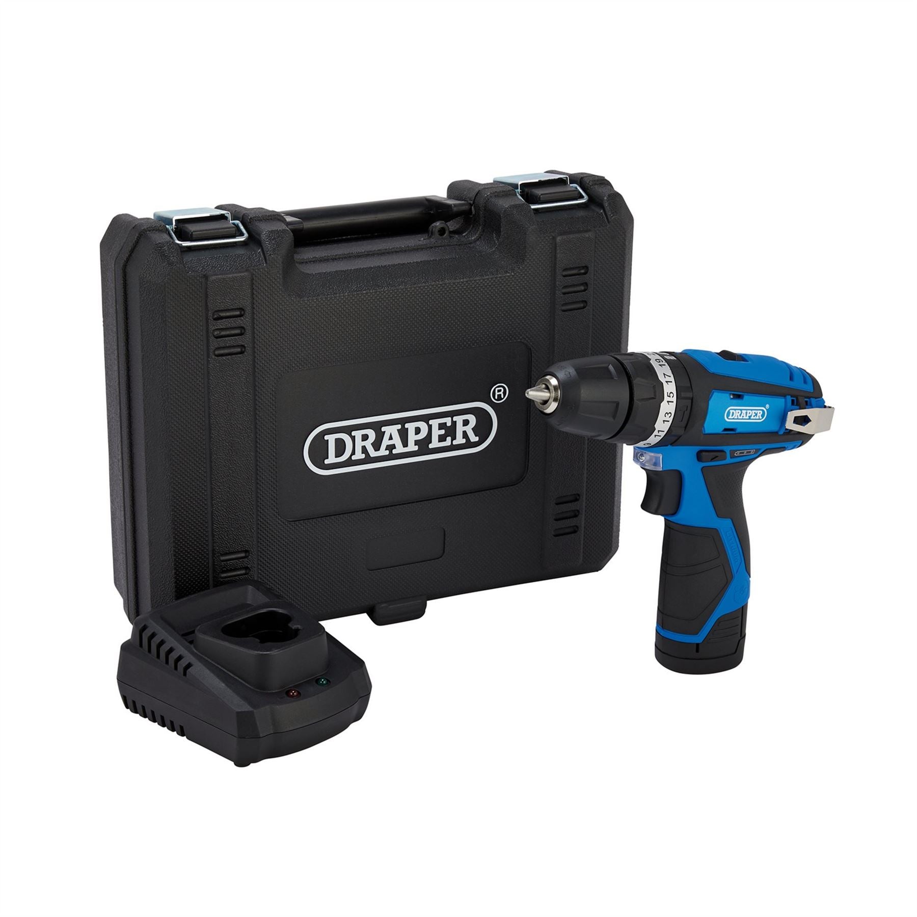 Draper 70256 12V Combi Drill 1 x 1.5Ah Battery 1 x Fast Charger Draper