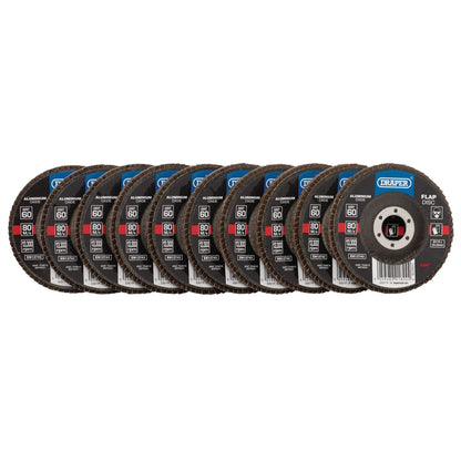 Draper 83067 Aluminium Oxide Flap Discs 115 x 22.23mm 60 Grit Pack of 10 Draper