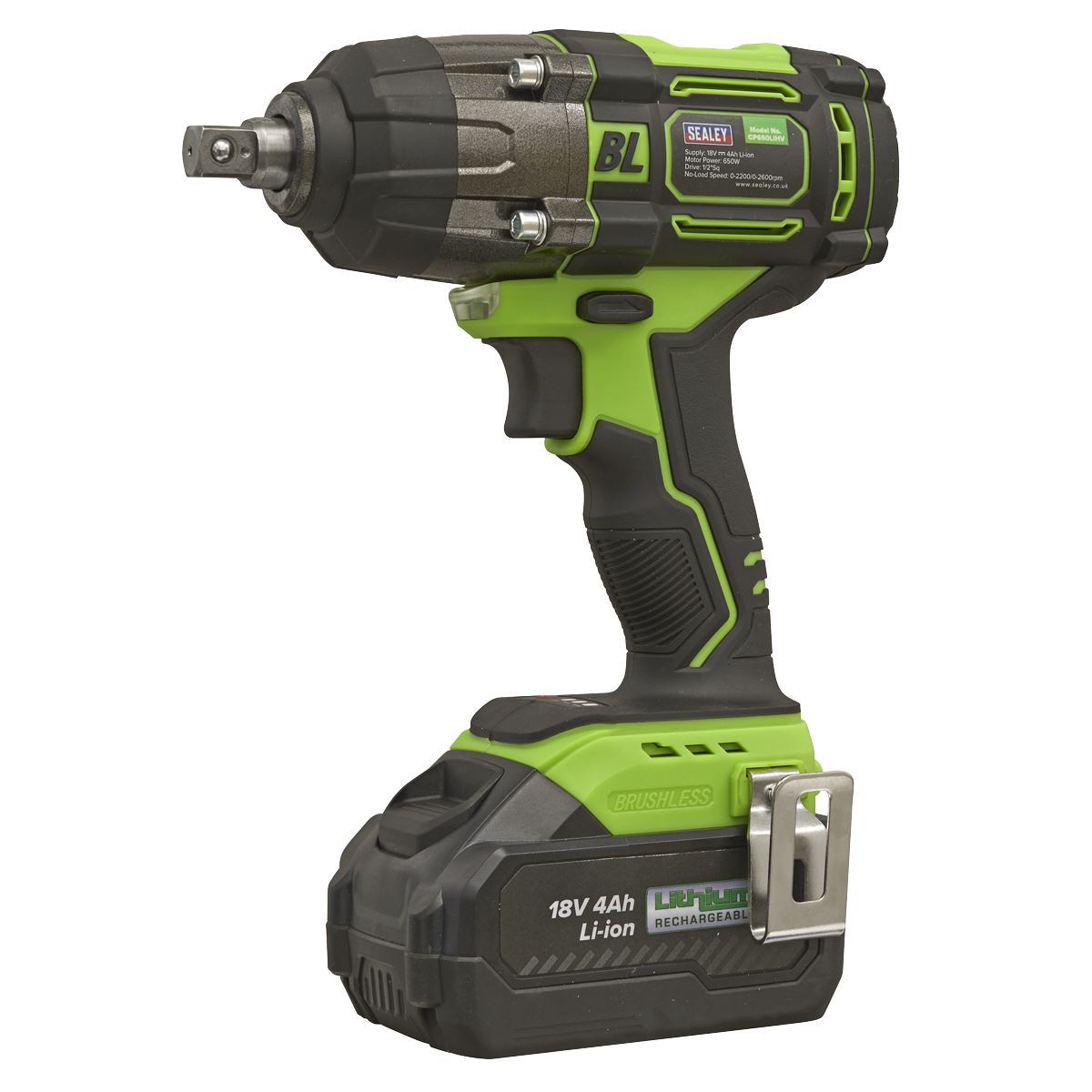 Sealey CP650LIHV Cordless Impact Wrench 18V 4Ah Lithium-ion 1/2"Sq Drive Sealey