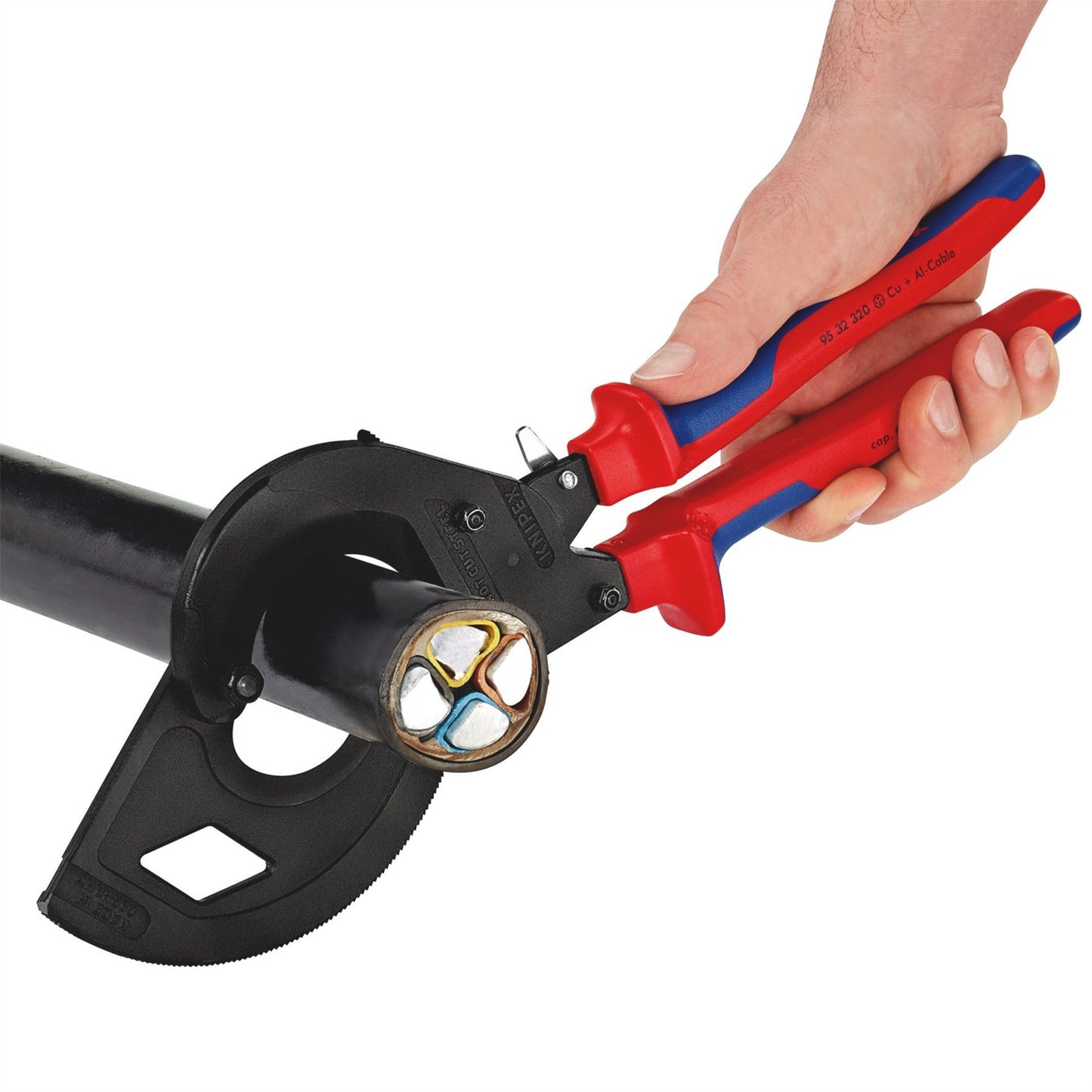 Knipex 25882 95 32 320 Cable Cutter ratchet principle 3-stage with multi-component grips black atramentized 320mm Knipex