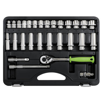 Siegen S01236 Socket Set 28pc 3/8"Sq Drive 6pt WallDrive® Metric Siegen