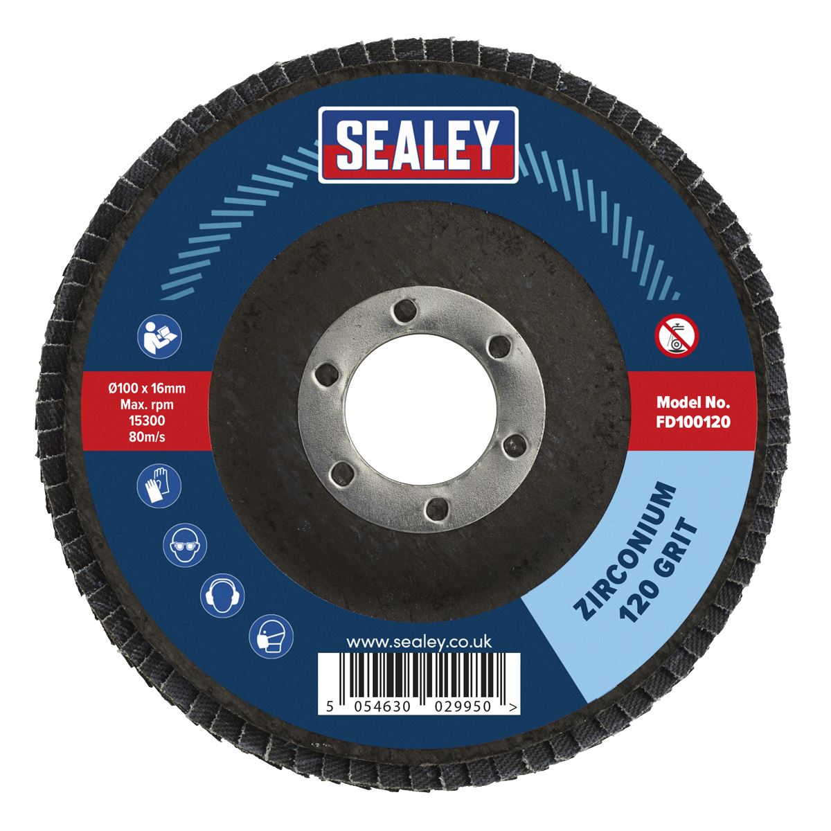 Sealey FD100120 Flap Disc Zirconium Ø100mm Ø16mm Bore 120Grit Sealey