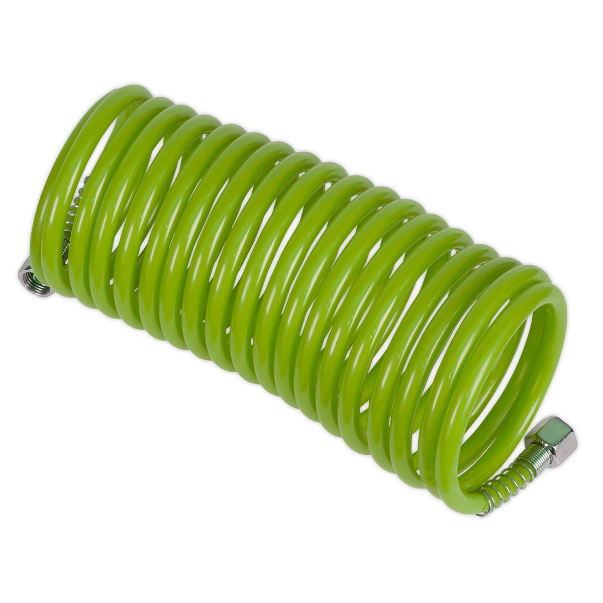 Sealey SA335G PE Coiled Air Hose 5m x Ø5mm with 1/4"BSP Unions - Green Sealey