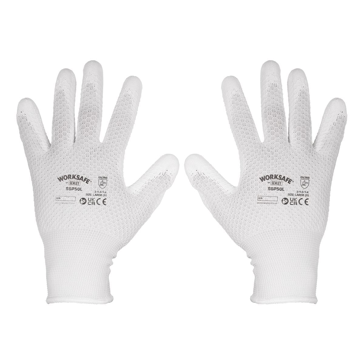 Sealey SSP50L/6 White Precision Grip Gloves - (Large) - Pack of 6 Pairs Sealey