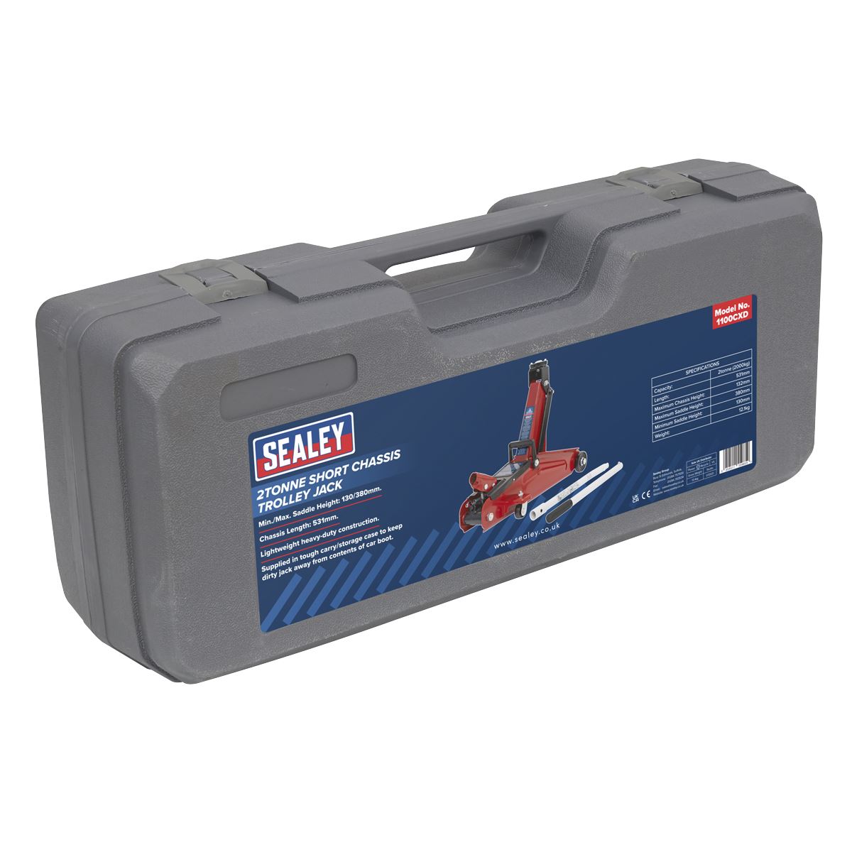 Sealey 1100CXD Short Chassis Trolley Jack with Storage Case 2 Tonne Sealey