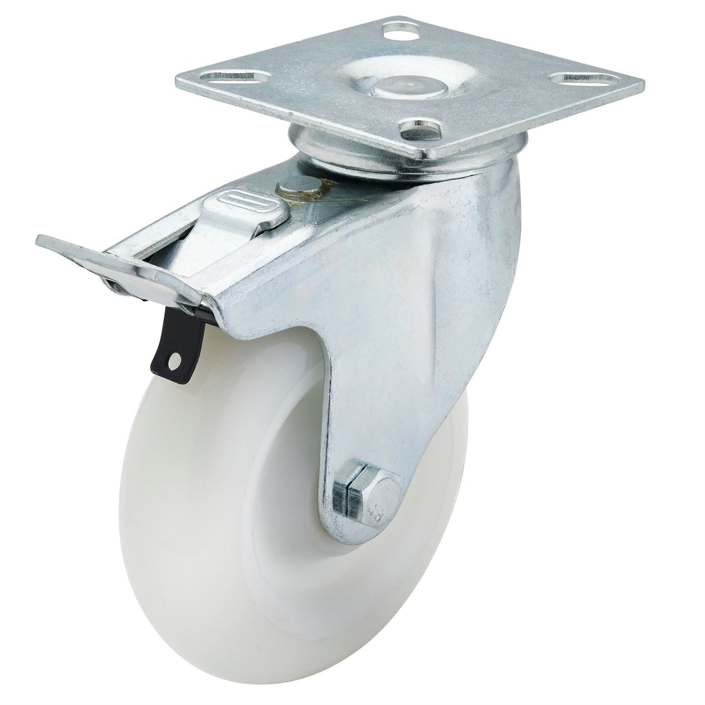 Draper 65504 Swivel Plate Fixing Nylon Wheel with Brake 100mm Diameter S.W.L. 125kg Draper