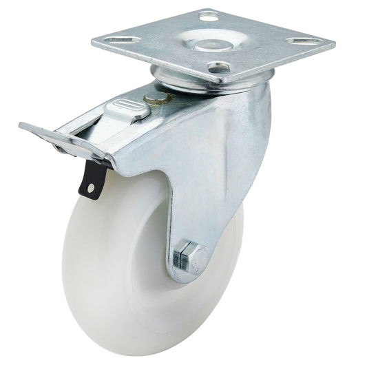Draper 65504 Swivel Plate Fixing Nylon Wheel with Brake 100mm Diameter S.W.L. 125kg Draper