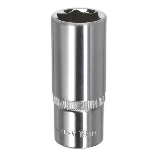 Sealey SP3819D WallDrive® Socket 19mm Deep 3/8"Sq Drive Fully Polished Sealey