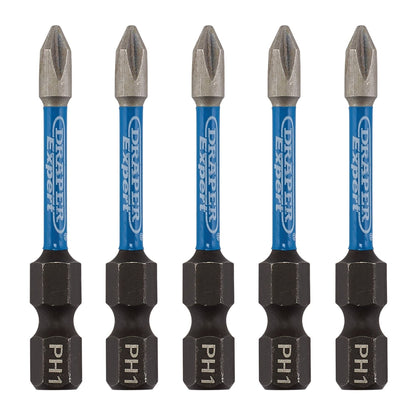 Draper 05498 Expert Cross Slot/PH Type Impact Screwdriver Bits No.1 x 50mm 1/4" Hex Pack of 5 Draper