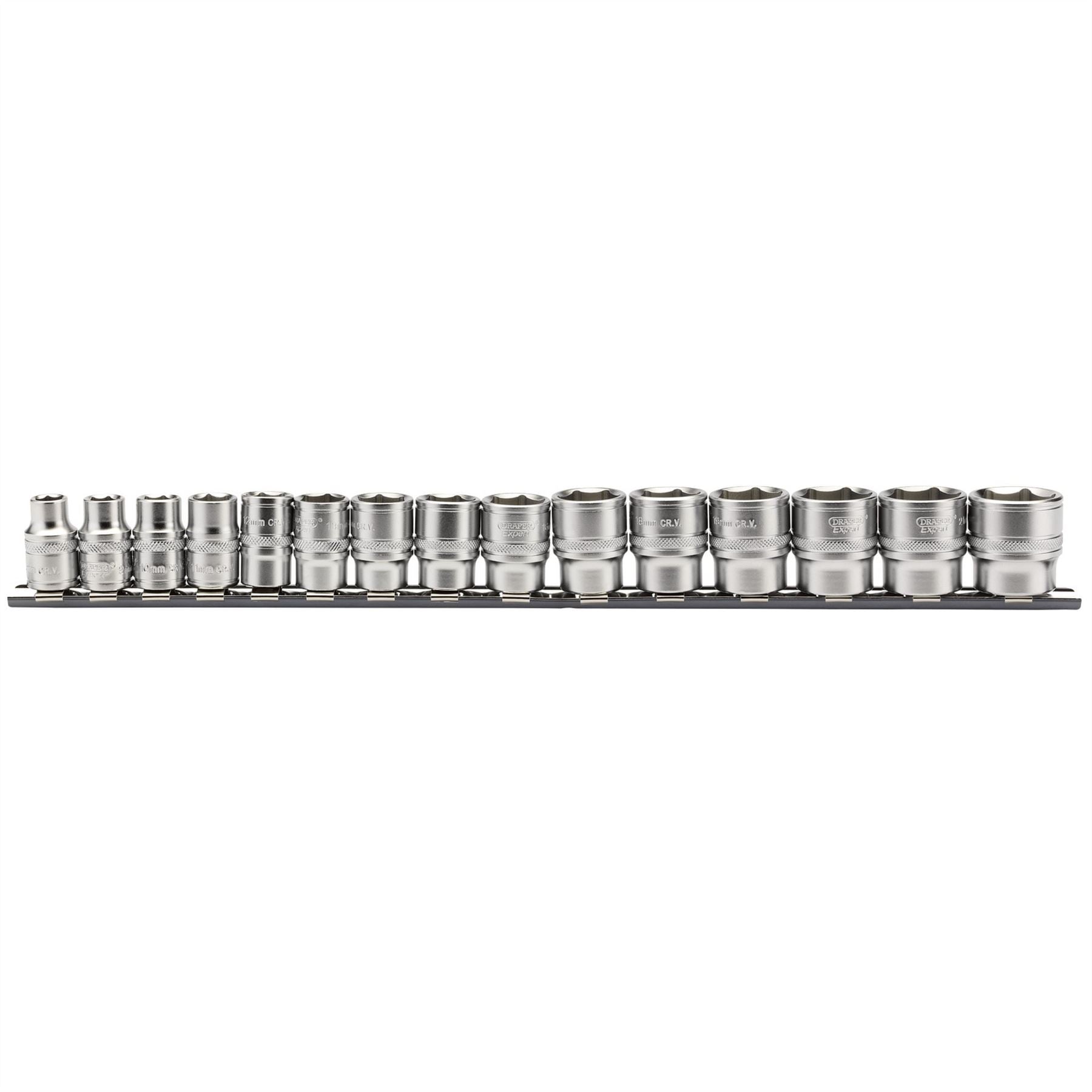 Draper 16492 Expert Metric Socket Set on a Metal Rail 3/8" Sq. Dr. 15 Piece Draper