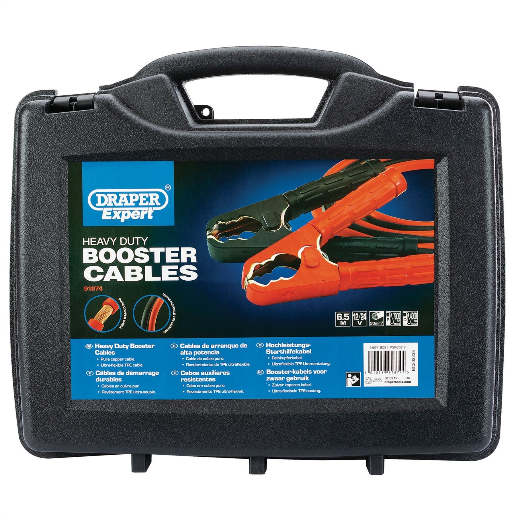 Draper 91874 Expert Heavy Duty Booster Cables 6.5m x 50mm&sup2; Draper