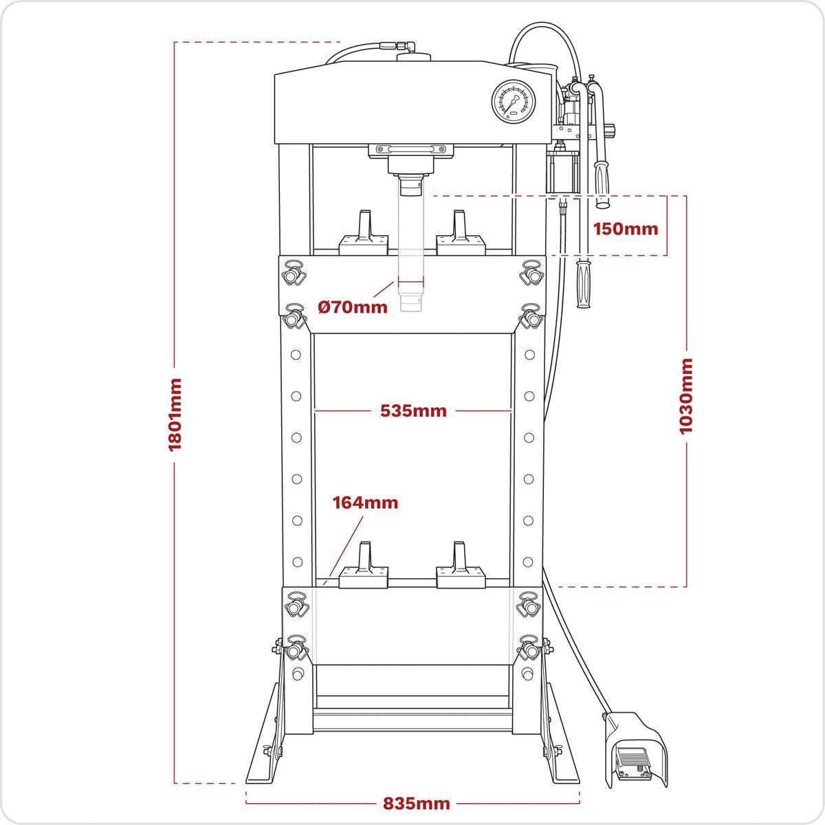 Sealey YK309FAH Premier Air/Hydraulic Floor Type Press with Foot Pedal 30 Tonne Sealey