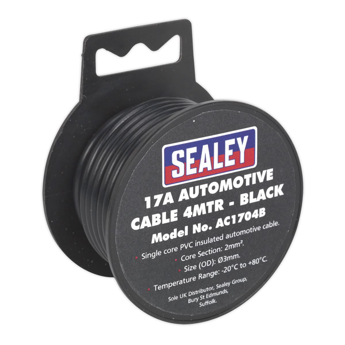 Sealey AC1704B Automotive Cable Thick Wall 17A 4m Black Sealey