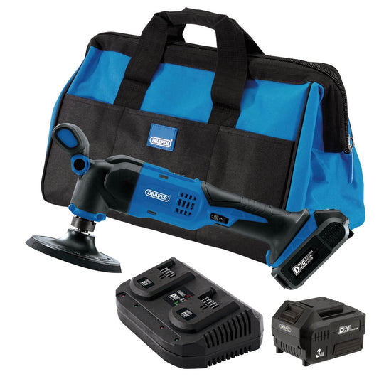 Draper 99735 D20 20V Dual Action Polisher Kit 125mm 2 x 3.0Ah Batteries 1 x Fast Charger Draper