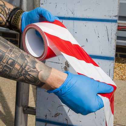 Sealey BTRW Hazard Warning Barrier Tape 80mm x 100m Red/White Non-Adhesive Sealey